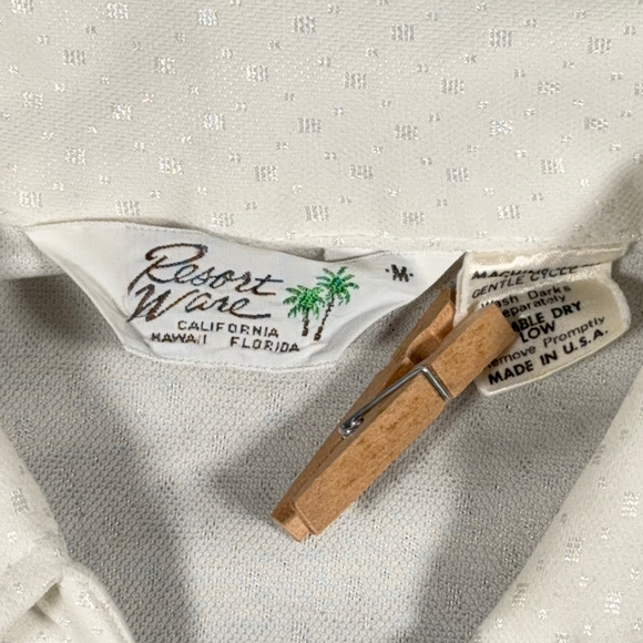 Vintage Resort Ware Polo Shirt Adult MEDIUM White Sparkle Pin Dot Disco 70s - Picture 5 of 7
